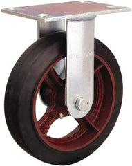 Hamilton - 8" Diam x 2" Wide x 9-1/2" OAH Top Plate Mount Rigid Caster - Rubber Mold on Cast Iron, 500 Lb Capacity, Straight Roller Bearing, 4-1/2 x 6-1/4" Plate - USA Tool & Supply