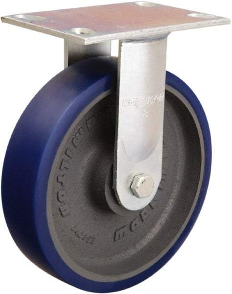 Hamilton - 8" Diam x 2" Wide x 9-1/2" OAH Top Plate Mount Rigid Caster - Polyurethane Mold onto Cast Iron Center, 900 Lb Capacity, Sealed Precision Ball Bearing, 4-1/2 x 6-1/4" Plate - USA Tool & Supply
