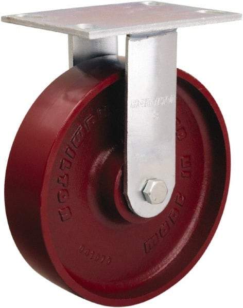 Hamilton - 8" Diam x 2" Wide x 9-1/2" OAH Top Plate Mount Rigid Caster - Cast Iron, 1,250 Lb Capacity, Sealed Precision Ball Bearing, 4-1/2 x 6-1/4" Plate - USA Tool & Supply