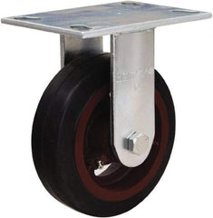 Hamilton - 6" Diam x 2" Wide x 7-1/2" OAH Top Plate Mount Rigid Caster - Rubber Mold on Cast Iron, 410 Lb Capacity, Straight Roller Bearing, 4-1/2 x 6-1/4" Plate - USA Tool & Supply