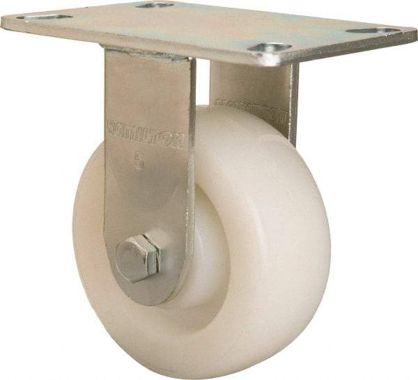 Hamilton - 5" Diam x 2" Wide x 6-1/2" OAH Top Plate Mount Rigid Caster - Nylon, 900 Lb Capacity, Sealed Precision Ball Bearing, 4-1/2 x 6-1/4" Plate - USA Tool & Supply