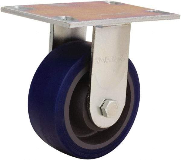 Hamilton - 5" Diam x 2" Wide x 6-1/2" OAH Top Plate Mount Rigid Caster - Polyurethane Mold onto Cast Iron Center, 840 Lb Capacity, Sealed Precision Ball Bearing, 4-1/2 x 6-1/4" Plate - USA Tool & Supply