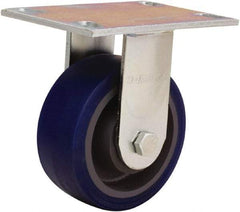 Hamilton - 5" Diam x 2" Wide x 6-1/2" OAH Top Plate Mount Rigid Caster - Polyurethane Mold onto Cast Iron Center, 840 Lb Capacity, Sealed Precision Ball Bearing, 4-1/2 x 6-1/4" Plate - USA Tool & Supply