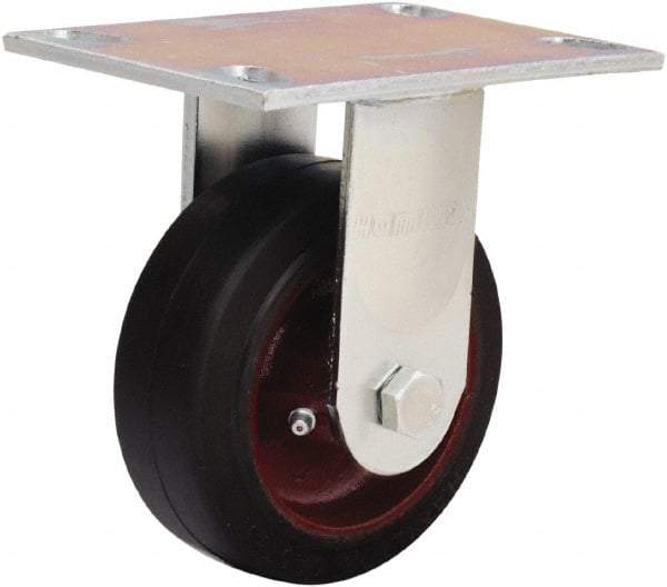 Hamilton - 5" Diam x 2" Wide x 6-1/2" OAH Top Plate Mount Rigid Caster - Rubber Mold on Cast Iron, 350 Lb Capacity, Straight Roller Bearing, 4-1/2 x 6-1/4" Plate - USA Tool & Supply