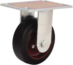 Hamilton - 5" Diam x 2" Wide x 6-1/2" OAH Top Plate Mount Rigid Caster - Rubber Mold on Cast Iron, 350 Lb Capacity, Straight Roller Bearing, 4-1/2 x 6-1/4" Plate - USA Tool & Supply