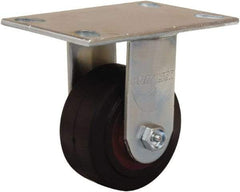 Hamilton - 4" Diam x 2" Wide x 5-5/8" OAH Top Plate Mount Rigid Caster - Rubber Mold on Cast Iron, 300 Lb Capacity, Straight Roller Bearing, 4-1/2 x 6-1/4" Plate - USA Tool & Supply
