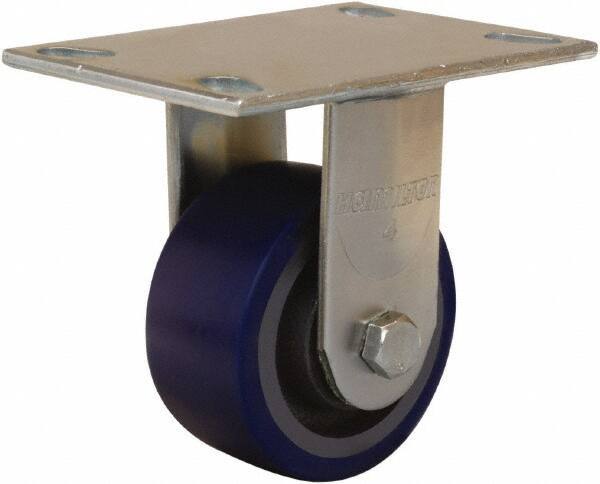 Hamilton - 4" Diam x 2" Wide x 5-5/8" OAH Top Plate Mount Rigid Caster - Polyurethane Mold onto Cast Iron Center, 600 Lb Capacity, Sealed Precision Ball Bearing, 4-1/2 x 6-1/4" Plate - USA Tool & Supply