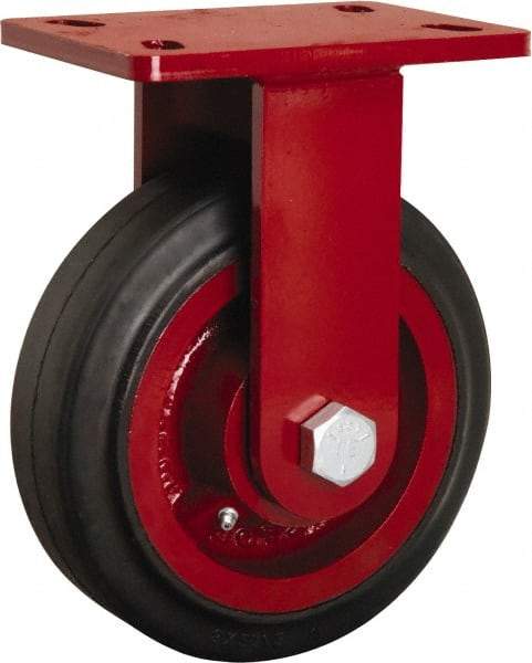 Hamilton - 8" Diam x 2-1/2" Wide x 10-1/8" OAH Top Plate Mount Rigid Caster - Rubber Mold on Cast Iron, 670 Lb Capacity, Tapered Roller Bearing, 5 x 7" Plate - USA Tool & Supply