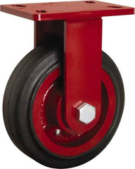 Hamilton - 8" Diam x 2-1/2" Wide x 10-1/8" OAH Top Plate Mount Rigid Caster - Rubber Mold on Cast Iron, 670 Lb Capacity, Tapered Roller Bearing, 5 x 7" Plate - USA Tool & Supply