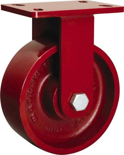 Hamilton - 8" Diam x 2-1/2" Wide x 10-1/8" OAH Top Plate Mount Rigid Caster - Cast Iron, 1,800 Lb Capacity, Straight Roller Bearing, 5 x 7" Plate - USA Tool & Supply