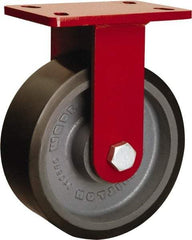 Hamilton - 8" Diam x 3" Wide x 10-1/8" OAH Top Plate Mount Rigid Caster - Polyurethane Mold onto Cast Iron Center, 3,250 Lb Capacity, Sealed Precision Ball Bearing, 5 x 7" Plate - USA Tool & Supply