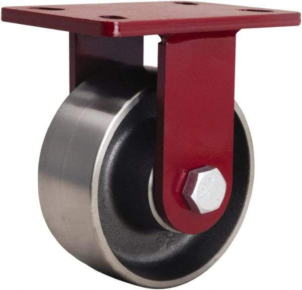 Hamilton - 6" Diam x 2-1/2" Wide x 7-1/2" OAH Top Plate Mount Rigid Caster - Forged Steel, 2,200 Lb Capacity, Straight Roller Bearing, 5 x 7" Plate - USA Tool & Supply