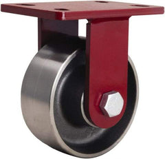 Hamilton - 6" Diam x 2-1/2" Wide x 7-1/2" OAH Top Plate Mount Rigid Caster - Forged Steel, 2,200 Lb Capacity, Straight Roller Bearing, 5 x 7" Plate - USA Tool & Supply