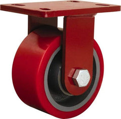 Hamilton - 6" Diam x 3" Wide x 7-1/2" OAH Top Plate Mount Rigid Caster - Polyurethane Mold onto Cast Iron Center, 2,200 Lb Capacity, Tapered Roller Bearing, 5 x 7" Plate - USA Tool & Supply