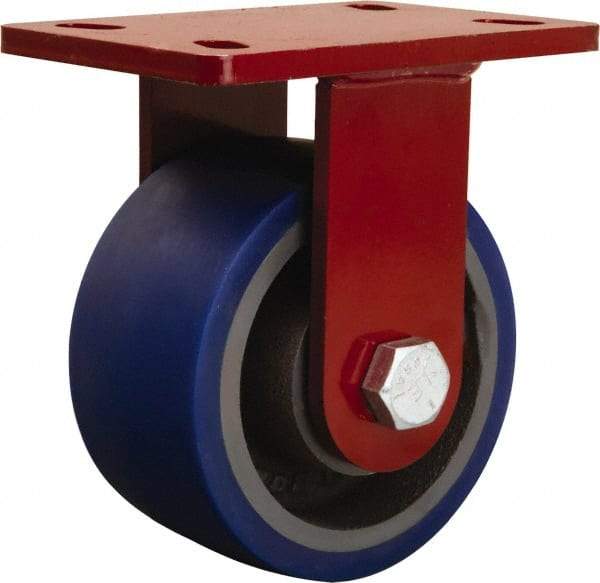 Hamilton - 6" Diam x 3" Wide x 7-1/2" OAH Top Plate Mount Rigid Caster - Polyurethane Mold onto Cast Iron Center, 1,800 Lb Capacity, Tapered Roller Bearing, 5 x 7" Plate - USA Tool & Supply