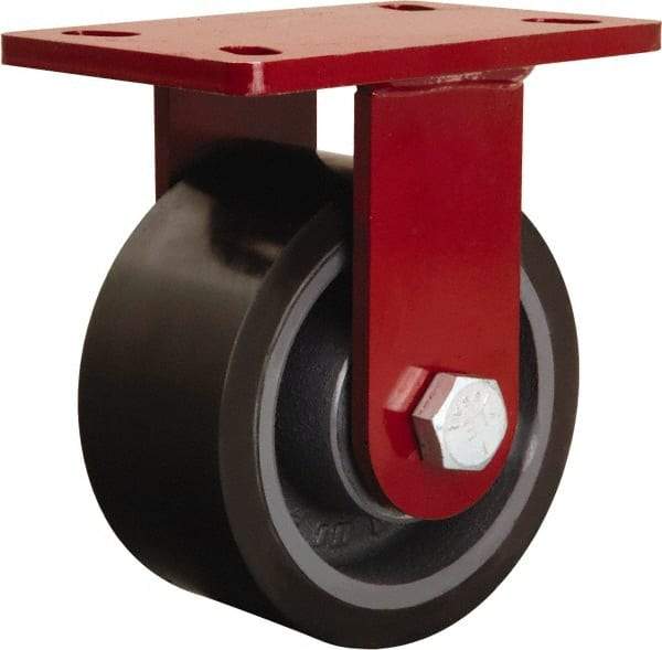 Hamilton - 6" Diam x 3" Wide x 7-1/2" OAH Top Plate Mount Rigid Caster - Polyurethane Mold onto Cast Iron Center, 2,200 Lb Capacity, Tapered Roller Bearing, 5 x 7" Plate - USA Tool & Supply