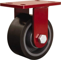 Hamilton - 6" Diam x 3" Wide x 7-1/2" OAH Top Plate Mount Rigid Caster - Polyurethane Mold onto Cast Iron Center, 2,200 Lb Capacity, Tapered Roller Bearing, 5 x 7" Plate - USA Tool & Supply