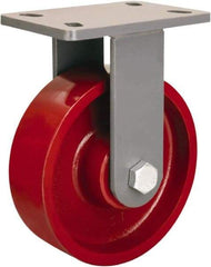 Hamilton - 8" Diam x 2-1/2" Wide x 10-1/4" OAH Top Plate Mount Rigid Caster - Cast Iron, 2,400 Lb Capacity, Straight Roller Bearing, 5 x 7" Plate - USA Tool & Supply