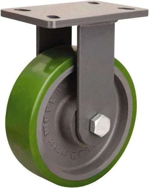 Hamilton - 8" Diam x 2-1/2" Wide x 10-1/4" OAH Top Plate Mount Rigid Caster - Polyurethane Mold onto Cast Iron Center, 2,000 Lb Capacity, Tapered Roller Bearing, 5 x 7" Plate - USA Tool & Supply