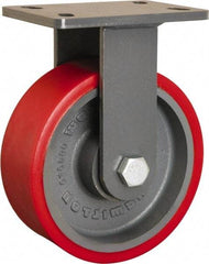 Hamilton - 8" Diam x 3" Wide x 10-1/4" OAH Top Plate Mount Rigid Caster - Polyurethane Mold onto Cast Iron Center, 2,400 Lb Capacity, Tapered Roller Bearing, 5 x 7" Plate - USA Tool & Supply