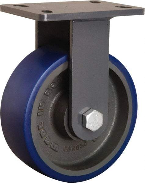 Hamilton - 8" Diam x 3" Wide x 10-1/4" OAH Top Plate Mount Rigid Caster - Polyurethane Mold onto Cast Iron Center, 2,000 Lb Capacity, Sealed Precision Ball Bearing, 5 x 7" Plate - USA Tool & Supply