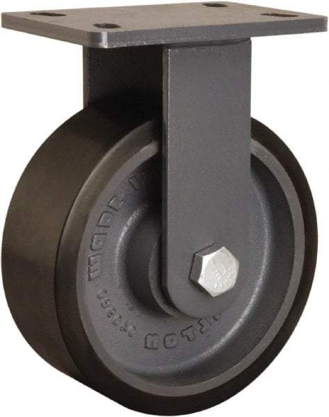 Hamilton - 8" Diam x 3" Wide x 10-1/4" OAH Top Plate Mount Rigid Caster - Polyurethane Mold onto Cast Iron Center, 2,400 Lb Capacity, Tapered Roller Bearing, 5 x 7" Plate - USA Tool & Supply