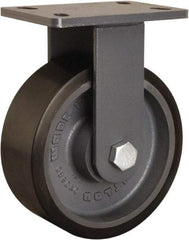 Hamilton - 8" Diam x 3" Wide x 10-1/4" OAH Top Plate Mount Rigid Caster - Polyurethane Mold onto Cast Iron Center, 2,400 Lb Capacity, Sealed Precision Ball Bearing, 5 x 7" Plate - USA Tool & Supply