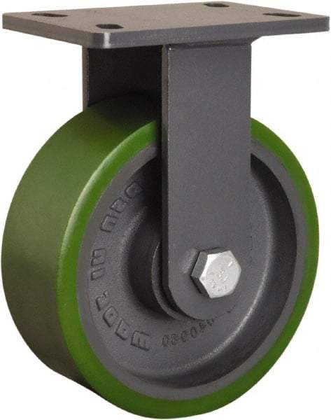 Hamilton - 8" Diam x 3" Wide x 10-1/4" OAH Top Plate Mount Rigid Caster - Polyurethane Mold onto Cast Iron Center, 2,400 Lb Capacity, Sealed Precision Ball Bearing, 5 x 7" Plate - USA Tool & Supply