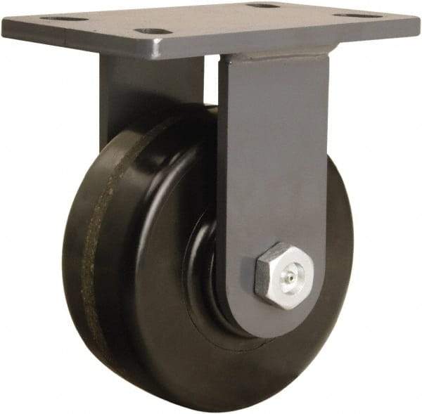Hamilton - 6" Diam x 2-1/2" Wide x 7-3/4" OAH Top Plate Mount Rigid Caster - Phenolic, 1,800 Lb Capacity, Straight Roller Bearing, 5 x 7" Plate - USA Tool & Supply