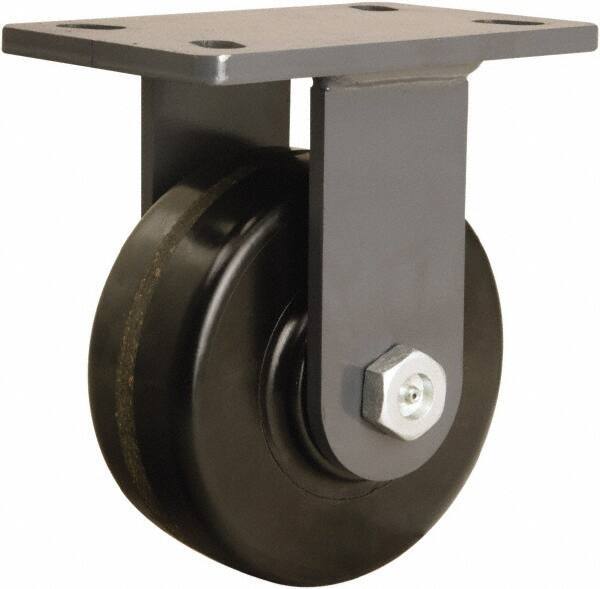 Hamilton - 6" Diam x 2-1/2" Wide x 7-3/4" OAH Top Plate Mount Rigid Caster - Phenolic, 1,800 Lb Capacity, Tapered Roller Bearing, 5 x 7" Plate - USA Tool & Supply