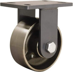 Hamilton - 6" Diam x 2-1/2" Wide x 7-3/4" OAH Top Plate Mount Rigid Caster - Forged Steel, 2,400 Lb Capacity, Straight Roller Bearing, 5 x 7" Plate - USA Tool & Supply