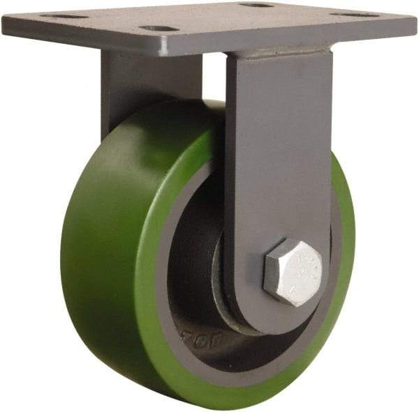 Hamilton - 6" Diam x 2-1/2" Wide x 7-3/4" OAH Top Plate Mount Rigid Caster - Polyurethane Mold onto Cast Iron Center, 1,600 Lb Capacity, Sealed Precision Ball Bearing, 5 x 7" Plate - USA Tool & Supply