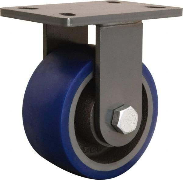 Hamilton - 6" Diam x 3" Wide x 7-3/4" OAH Top Plate Mount Rigid Caster - Polyurethane Mold onto Cast Iron Center, 1,800 Lb Capacity, Tapered Roller Bearing, 5 x 7" Plate - USA Tool & Supply