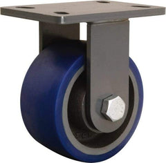 Hamilton - 6" Diam x 3" Wide x 7-3/4" OAH Top Plate Mount Rigid Caster - Polyurethane Mold onto Cast Iron Center, 1,800 Lb Capacity, Sealed Precision Ball Bearing, 5 x 7" Plate - USA Tool & Supply