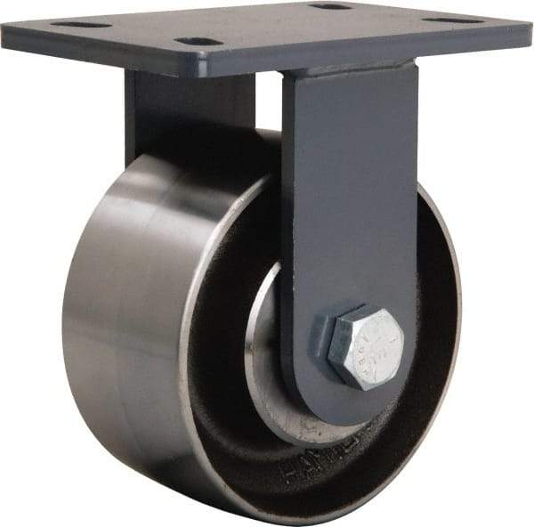 Hamilton - 6" Diam x 3" Wide x 7-3/4" OAH Top Plate Mount Rigid Caster - Forged Steel, 2,400 Lb Capacity, Tapered Roller Bearing, 5 x 7" Plate - USA Tool & Supply