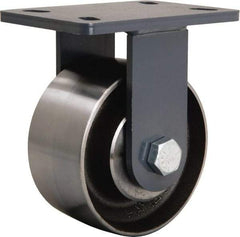 Hamilton - 6" Diam x 3" Wide x 7-3/4" OAH Top Plate Mount Rigid Caster - Forged Steel, 2,400 Lb Capacity, Tapered Roller Bearing, 5 x 7" Plate - USA Tool & Supply