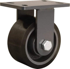 Hamilton - 6" Diam x 3" Wide x 7-3/4" OAH Top Plate Mount Rigid Caster - Polyurethane Mold onto Cast Iron Center, 2,200 Lb Capacity, Tapered Roller Bearing, 5 x 7" Plate - USA Tool & Supply