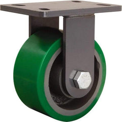Hamilton - 6" Diam x 3" Wide x 7-3/4" OAH Top Plate Mount Rigid Caster - Polyurethane Mold onto Cast Iron Center, 2,200 Lb Capacity, Sealed Precision Ball Bearing, 5 x 7" Plate - USA Tool & Supply