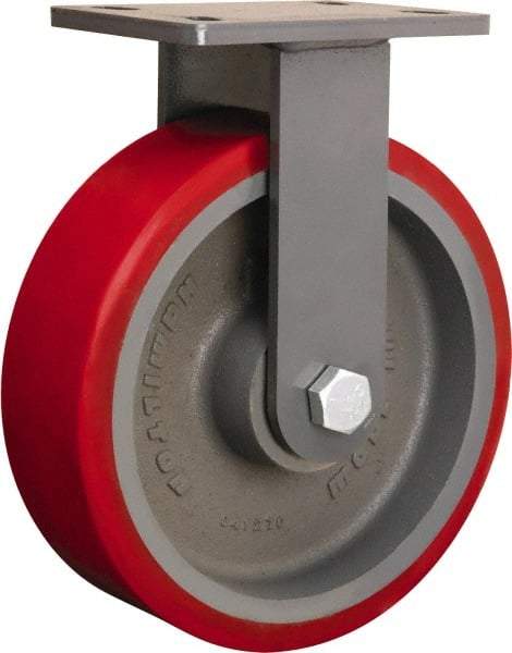 Hamilton - 10" Diam x 3" Wide x 12-1/16" OAH Top Plate Mount Rigid Caster - Polyurethane Mold onto Cast Iron Center, 2,400 Lb Capacity, Sealed Precision Ball Bearing, 5 x 7" Plate - USA Tool & Supply