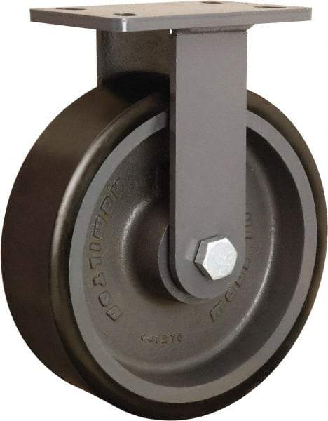 Hamilton - 10" Diam x 3" Wide x 12-1/16" OAH Top Plate Mount Rigid Caster - Polyurethane Mold onto Cast Iron Center, 2,400 Lb Capacity, Sealed Precision Ball Bearing, 5 x 7" Plate - USA Tool & Supply