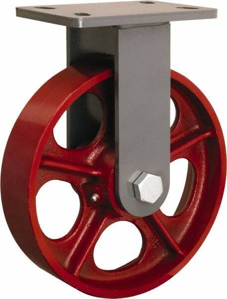 Hamilton - 10" Diam x 2-1/2" Wide x 12-1/16" OAH Top Plate Mount Rigid Caster - Cast Iron, 2,400 Lb Capacity, Straight Roller Bearing, 5 x 7" Plate - USA Tool & Supply