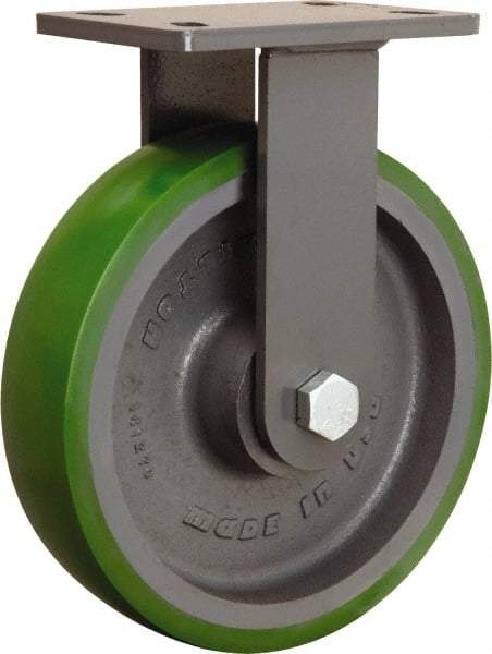 Hamilton - 10" Diam x 2-1/2" Wide x 12-1/16" OAH Top Plate Mount Rigid Caster - Polyurethane Mold onto Cast Iron Center, 2,400 Lb Capacity, Tapered Roller Bearing, 5 x 7" Plate - USA Tool & Supply