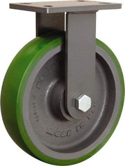 Hamilton - 10" Diam x 2-1/2" Wide x 12-1/16" OAH Top Plate Mount Rigid Caster - Polyurethane Mold onto Cast Iron Center, 2,400 Lb Capacity, Tapered Roller Bearing, 5 x 7" Plate - USA Tool & Supply