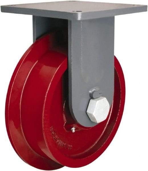 Hamilton - 10" Diam x 3-7/64" Wide x 12-1/2" OAH Top Plate Mount Rigid Caster - Iron, 5,400 Lb Capacity, Tapered Roller Bearing, 6-1/2 x 7-1/2" Plate - USA Tool & Supply