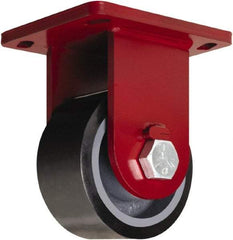 Hamilton - 10" Diam x 3" Wide x 12-1/2" OAH Top Plate Mount Rigid Caster - Polyurethane Mold onto Cast Iron Center, 3,900 Lb Capacity, Tapered Roller Bearing, 6-1/2 x 7-1/2" Plate - USA Tool & Supply
