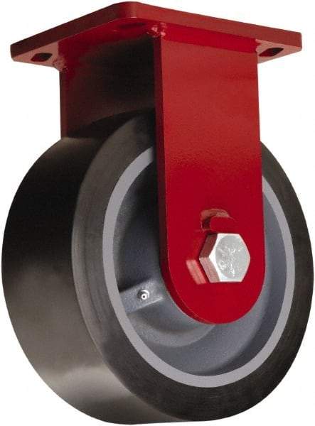 Hamilton - 10" Diam x 4" Wide x 12-1/2" OAH Top Plate Mount Rigid Caster - Polyurethane Mold on Forged Steel, 6,500 Lb Capacity, Tapered Roller Bearing, 6-1/2 x 7-1/2" Plate - USA Tool & Supply