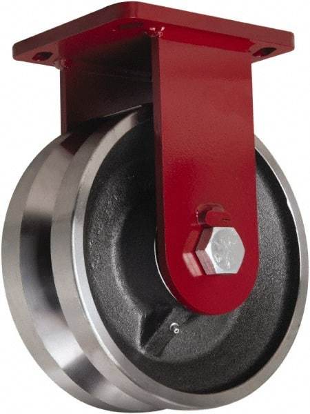 Hamilton - 10" Diam x 3" Wide, Iron Rigid Caster - 4,500 Lb Capacity, Top Plate Mount, 6-1/2" x 7-1/2" Plate, Straight Roller Bearing - USA Tool & Supply