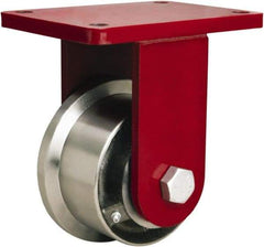 Hamilton - 5" Diam x 2-11/16" Wide x 8" OAH Top Plate Mount Rigid Caster - Iron, 4,300 Lb Capacity, Tapered Roller Bearing, 5-1/2 x 7-1/2" Plate - USA Tool & Supply