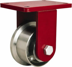 Hamilton - 5" Diam x 2-11/16" Wide x 8" OAH Top Plate Mount Rigid Caster - Iron, 4,300 Lb Capacity, Tapered Roller Bearing, 6-1/2 x 7-1/2" Plate - USA Tool & Supply