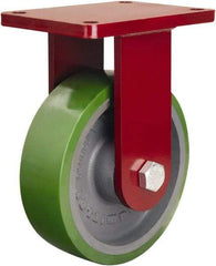 Hamilton - 8" Diam x 2-1/2" Wide x 10-1/2" OAH Top Plate Mount Rigid Caster - Polyurethane Mold onto Cast Iron Center, 2,000 Lb Capacity, Tapered Roller Bearing, 5-1/2 x 7-1/2" Plate - USA Tool & Supply